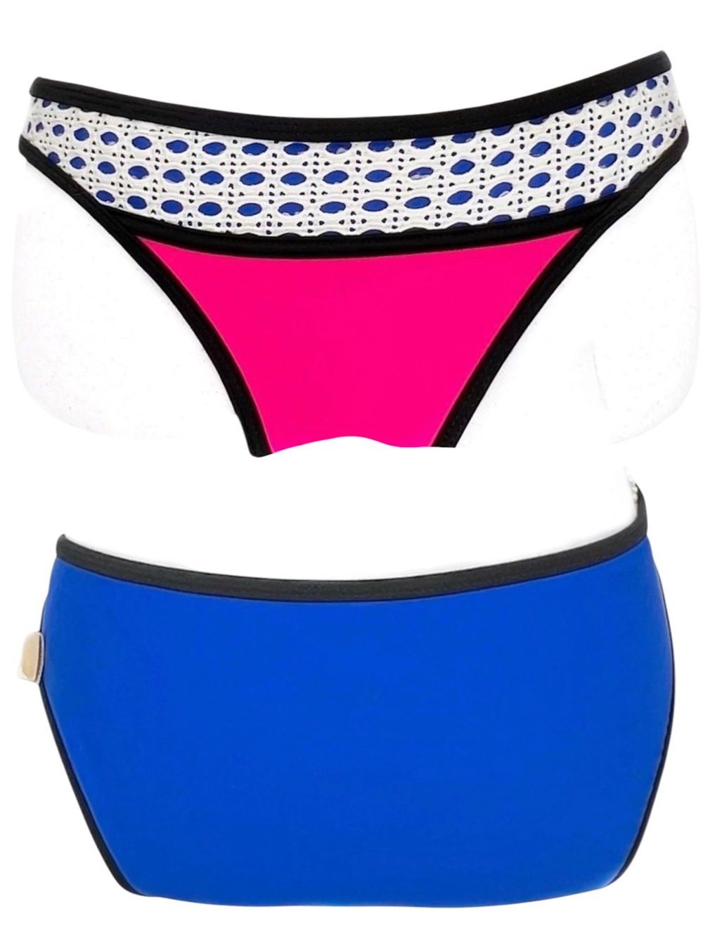 NEW TiniBikini Hot Pink White Blue Black Lattice Waist Detail Bikini Bottoms L